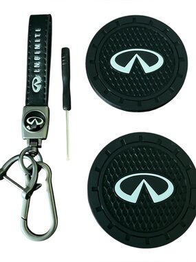 Infiniti Black Keychain & Car Coaster (2 pc) Accessories Set